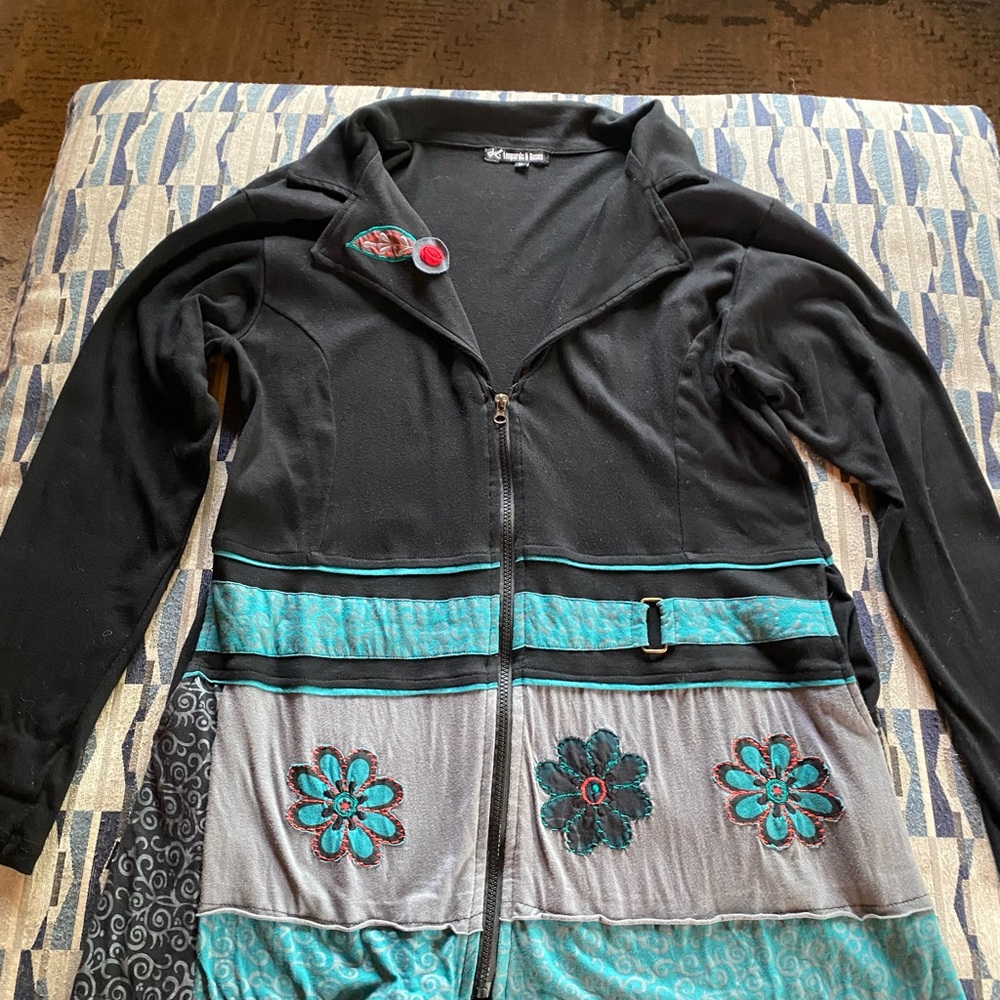 Desigual Black and Teal Utility Jacket with Color-Block Design